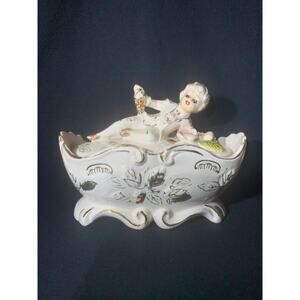 Vintage Porcelain Dish with Victorian Boy On Lid by Tilso